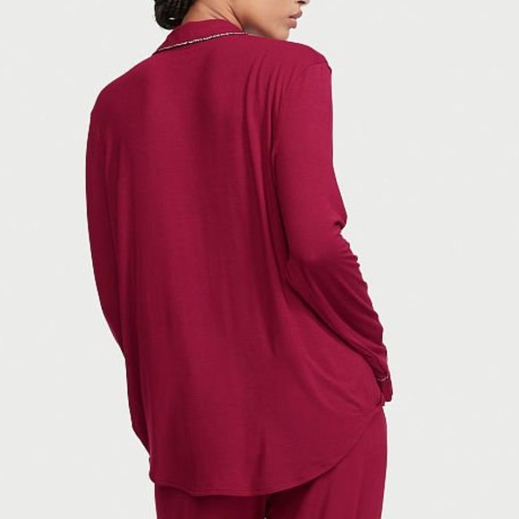 VS XS Regular 30" Inseam Modal PJ Set Red with Leopard Piping NWT - Picture 8 of 16